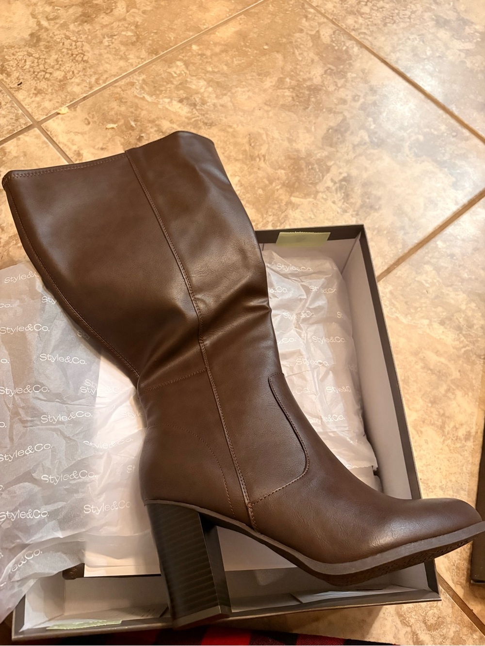 Style & Co. Dark Brown Mid-Calf Block Heel Boots